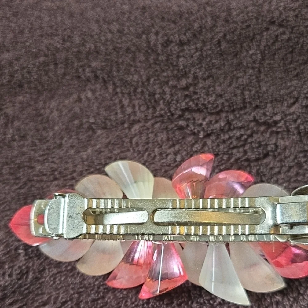 Vintage Floral Lucite/acrylic Hair Barrette — Pink & Iridescent